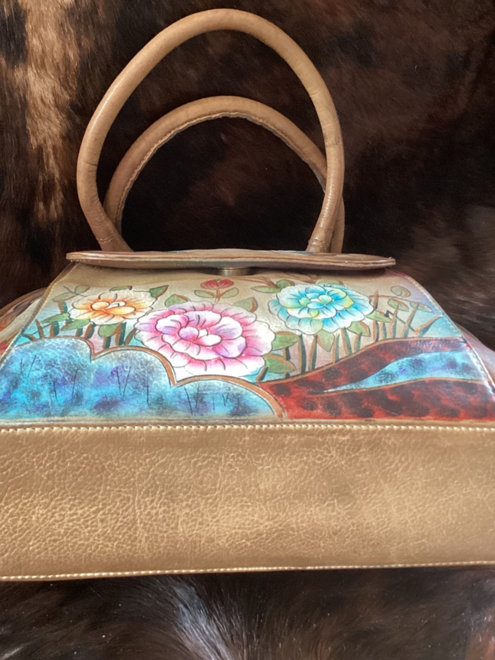Beautiful Anuschka Butterfly Flower Design Leather Top Handle Carry Handbag🦋🦋 - Picture 6 of 13